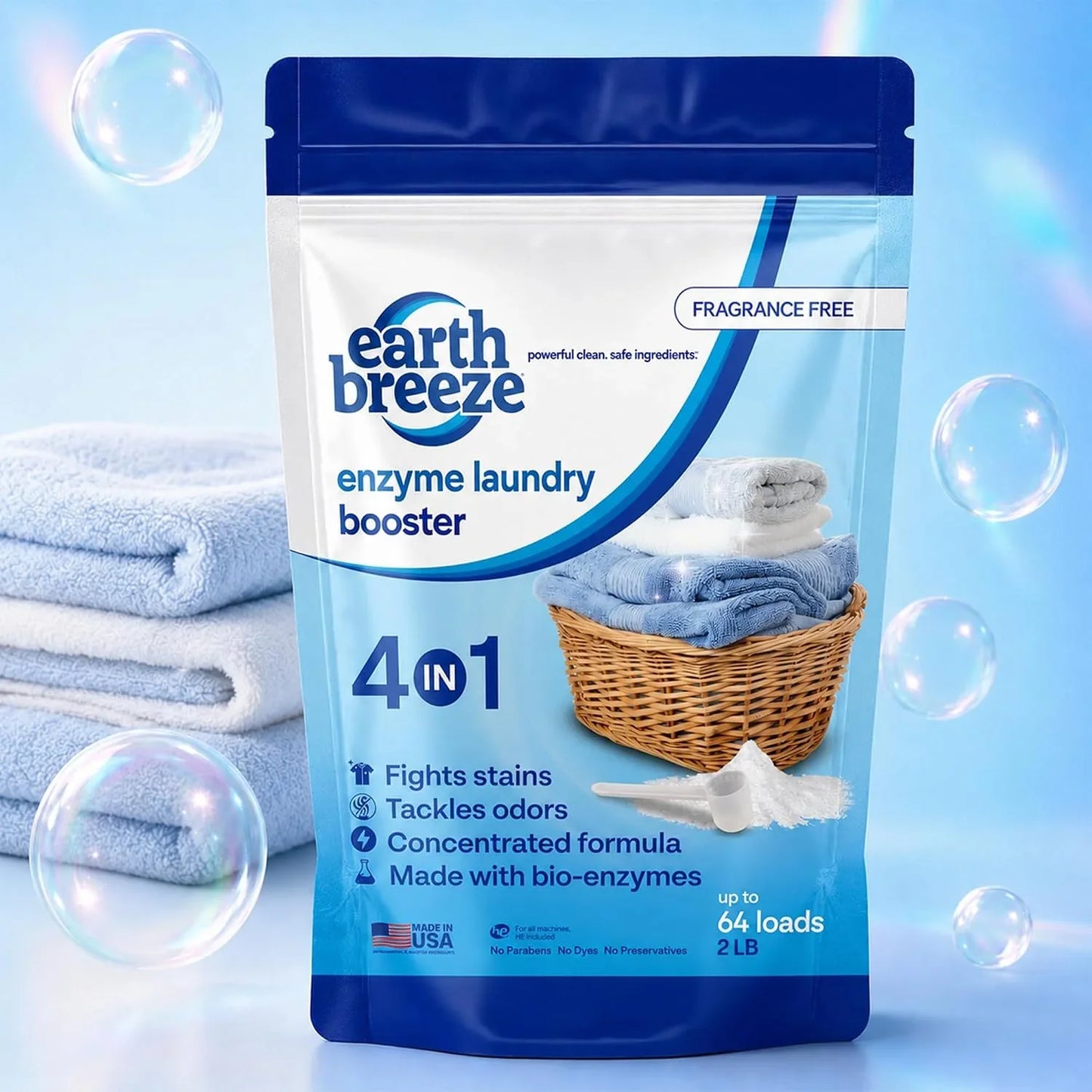 Earth Breeze Enzyme Laundry Booster Powder 2lbs (64 Loads)