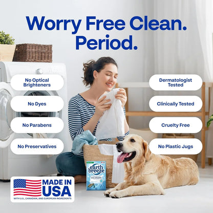 Earth Breeze Laundry Detergent Sheets Fresh Scent - 60 Loads per package. Eco Liquidless Soap - Travel-Friendly for Hot & Cold Cycles, Tackles Tough Stains & Odors - Gentle on Skin, 30 sheets (3 Pack)