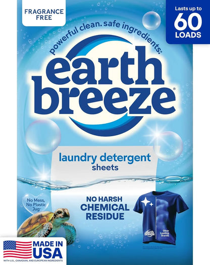 Earth Breeze Laundry Detergent Sheets Fragrance-Free 60 Loads