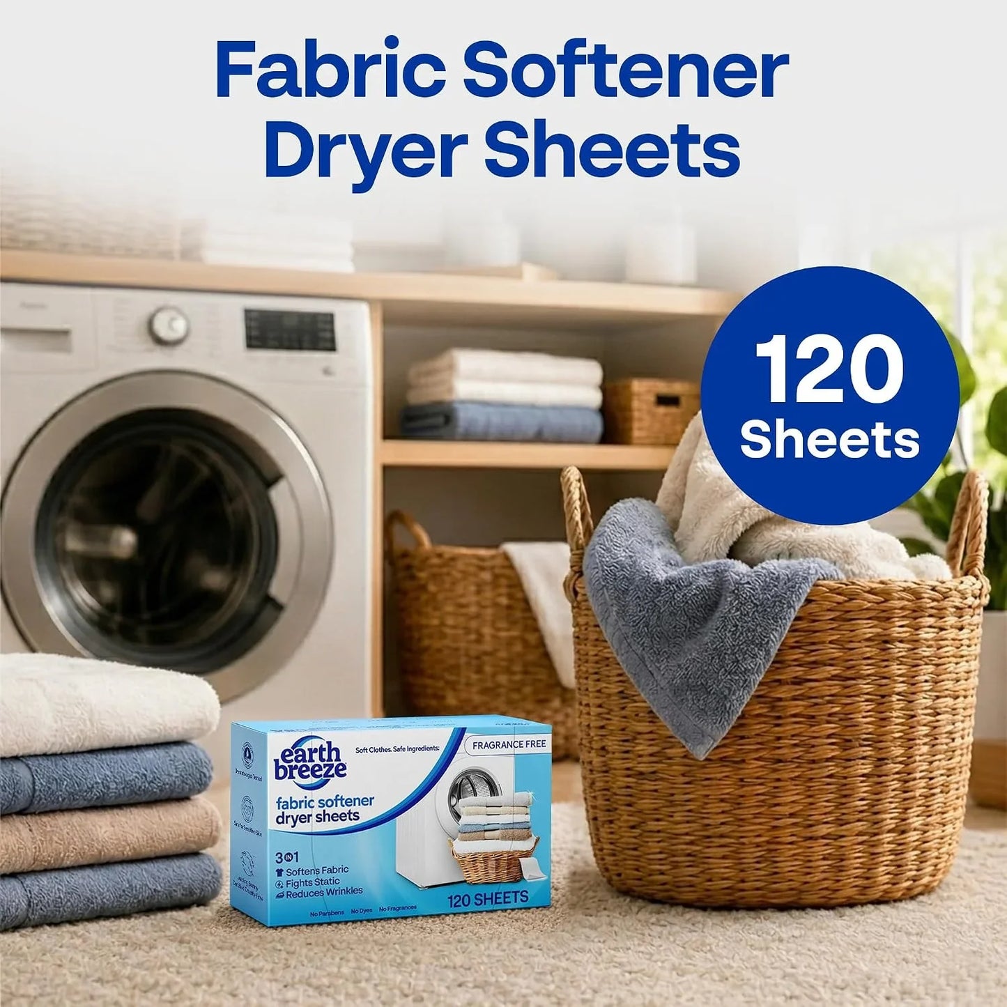 Earth Breeze Fabric Softener Dryer Sheets Fragrance Free (1 Pack)