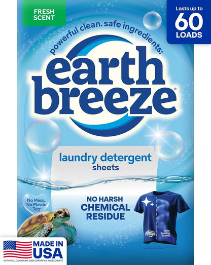 Earth Breeze Laundry Detergent Sheets Fresh Scent 60 Loads