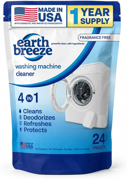 Earth Breeze Washing Machine Cleaner Tablets Fragrance-Free 1 Year Supply
