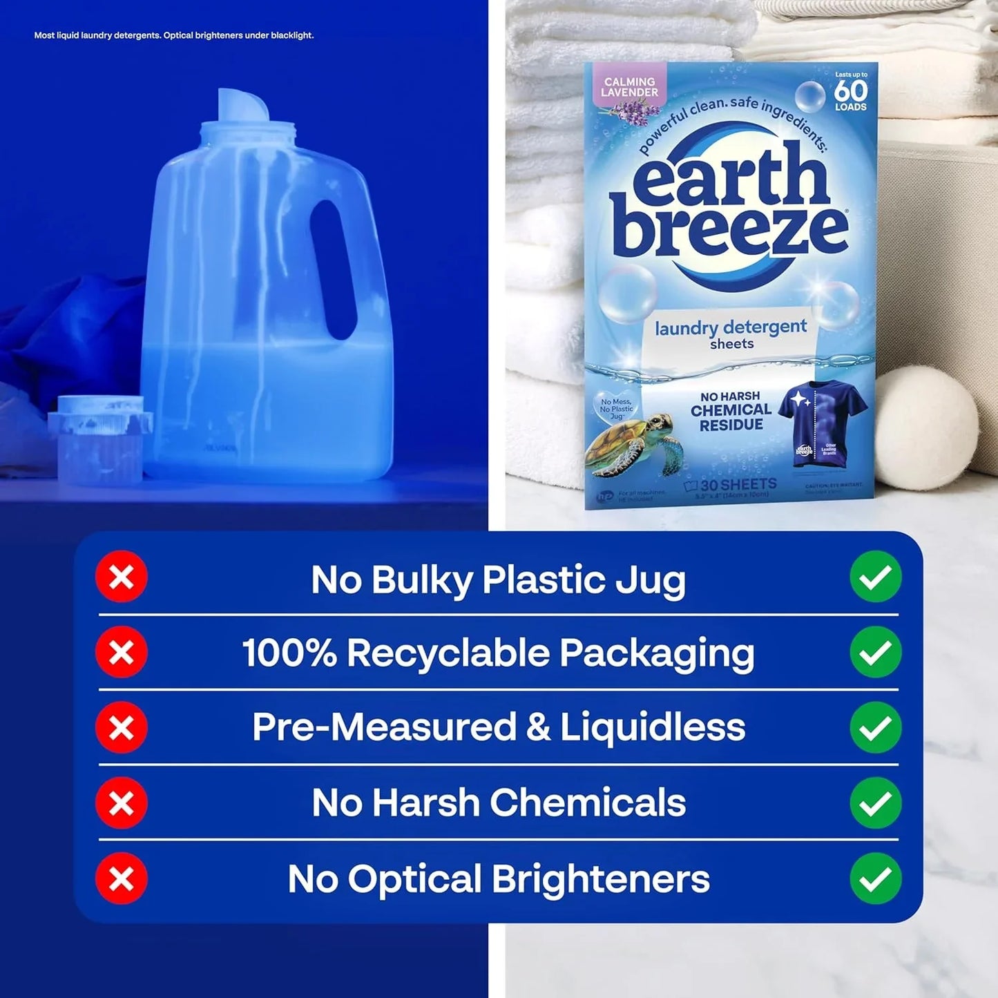 Earth Breeze Laundry Detergent Sheets Calming Lavender 60 Loads