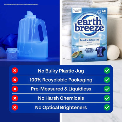 Earth Breeze Laundry Detergent Sheets Calming Lavender 60 Loads (Fragrance Free)
