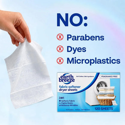 Earth Breeze Fabric Softener Dryer Sheets Fragrance Free (1 Pack)
