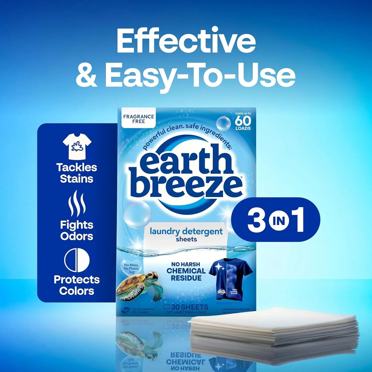 Earth Breeze Laundry Detergent Sheets Calming Lavender 60 Loads (Fragrance Free)